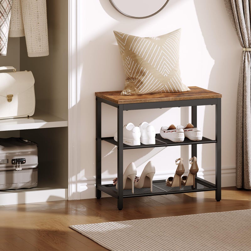 HOOBRO Shoe Bench, 3-Tier Shoe Rack, Industrial Shoe Organizer Storage Bench, 19.7 inches Entry Bench with Mesh Shelves, for Entryway, Living Room, Hallway, Easy Assembly, Rustic Brown BF50HX01 - Image 4