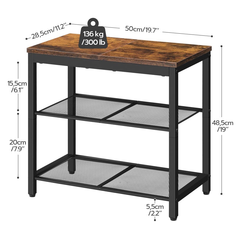 HOOBRO Shoe Bench, 3-Tier Shoe Rack, Industrial Shoe Organizer Storage Bench, 19.7 inches Entry Bench with Mesh Shelves, for Entryway, Living Room, Hallway, Easy Assembly, Rustic Brown BF50HX01 - Image 3