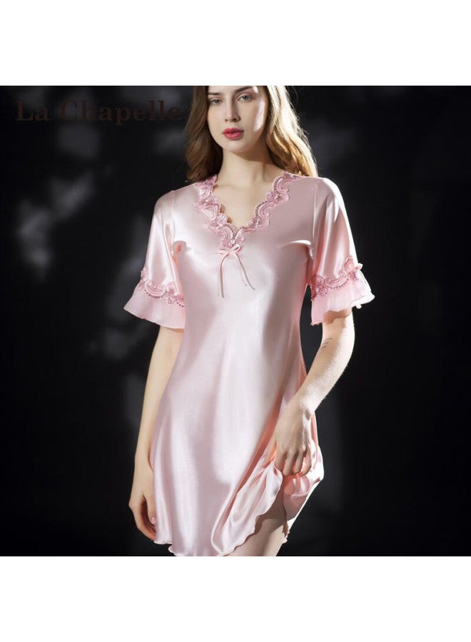 La Chapelle Women's Short Sleeve Sleepwear Style Ice Silk High-end Satin Faux Silk Nightdress Luxury Homewear Gift Box Set - Image 1