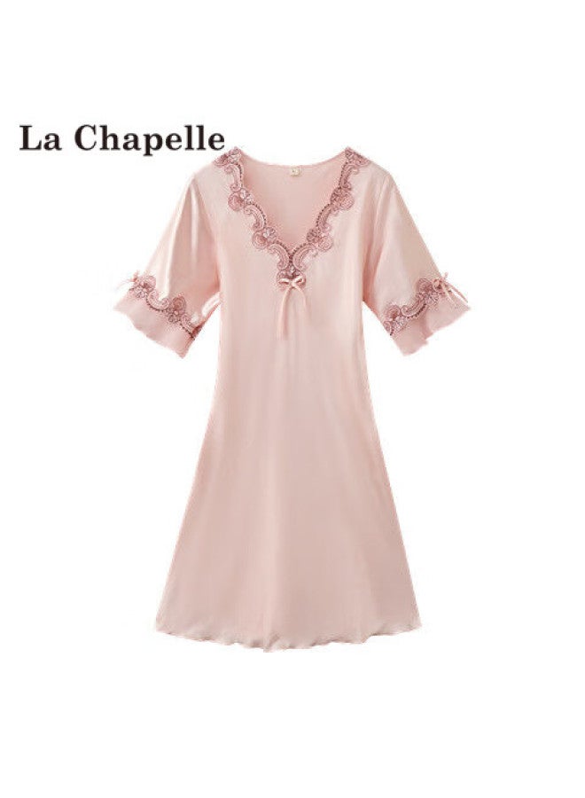 La Chapelle Women's Short Sleeve Sleepwear Style Ice Silk High-end Satin Faux Silk Nightdress Luxury Homewear Gift Box Set - Image 5
