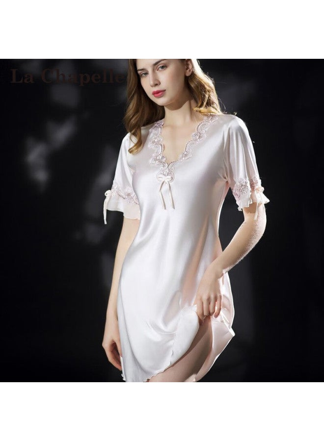 La Chapelle Women's Short Sleeve Sleepwear Style Ice Silk High-end Satin Faux Silk Nightdress Luxury Homewear Gift Box Set - Image 3