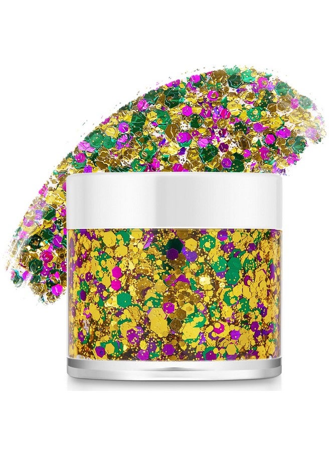 بامينفي بريق وجه بامينيفاي ماردي غرا، جل لامع للجسم بلون أخضر وأرجواني وذهبي مختلط، بريق ماردي غرا، ترتر المهرجانات للوجه والجسم، ديكورات كرنفال نيو أورلينز المزخرفة - Image 1