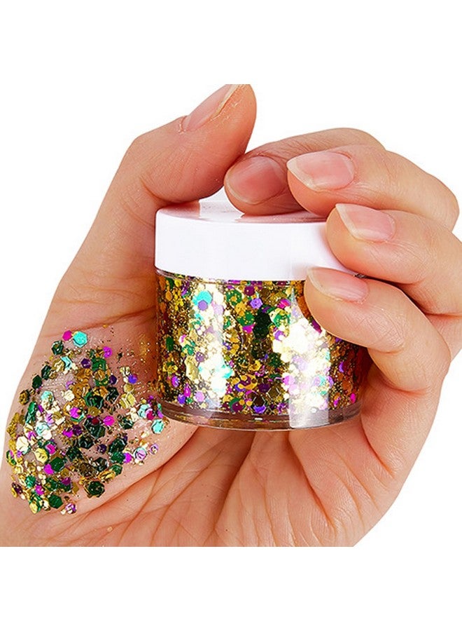 بامينفي بريق وجه بامينيفاي ماردي غرا، جل لامع للجسم بلون أخضر وأرجواني وذهبي مختلط، بريق ماردي غرا، ترتر المهرجانات للوجه والجسم، ديكورات كرنفال نيو أورلينز المزخرفة - Image 4