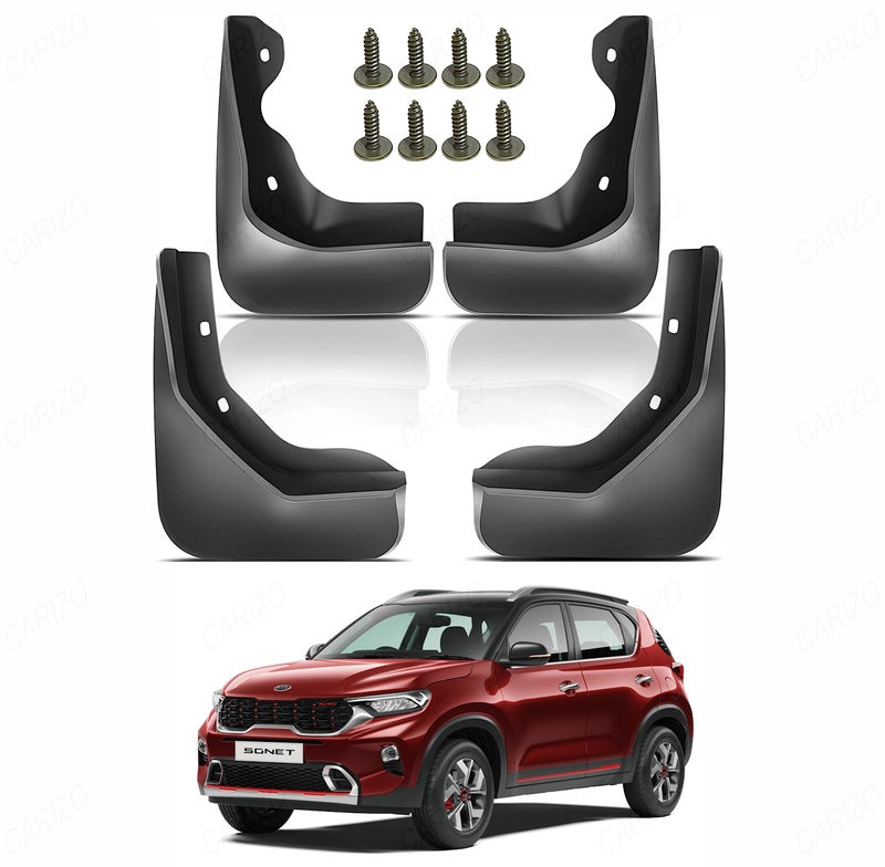 CARIZO® Car Heavy Duty Cup Type Splash Mud Guards | OE Type Front and Rear Mud Flaps | Pack of 4 | Compatible with Kia Sonet (2020-2023) - Image 1