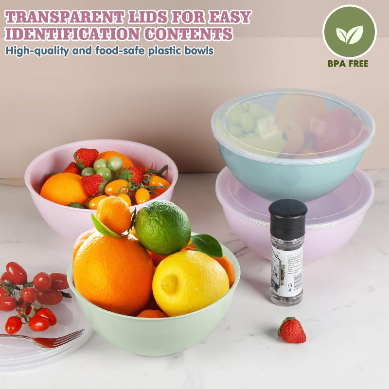 Greentainer 4-Piece Plastic Mixing Bowl Set with Lids for Kitchen, 67oz Lightweight Storage Bowls, Large Salad Bowls for Baking, Prepping, Cooking and Serving Food, Dishwasher & Microwave Safe - Image 4