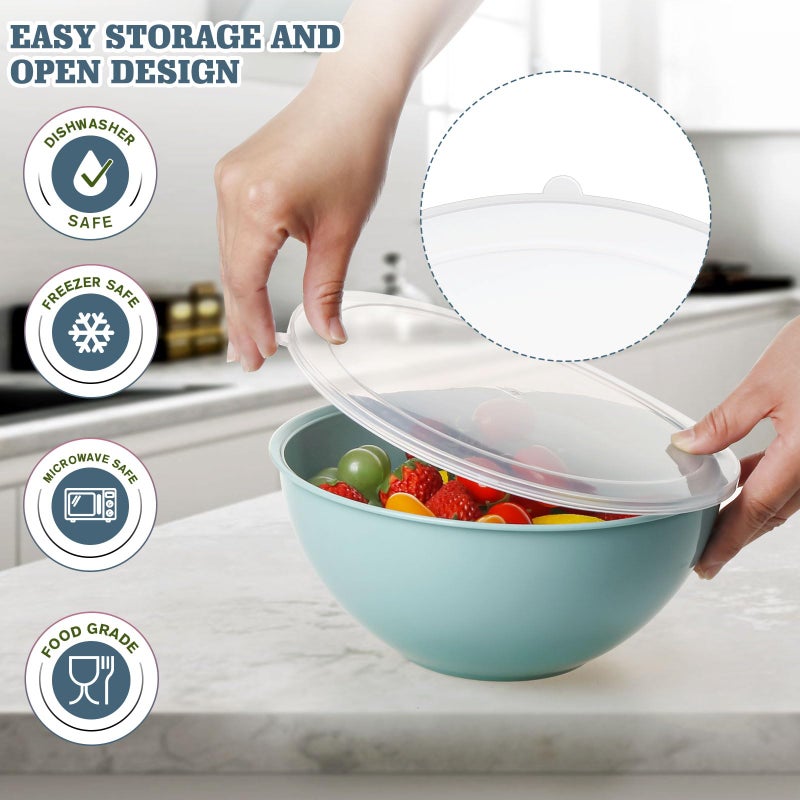 Greentainer 4-Piece Plastic Mixing Bowl Set with Lids for Kitchen, 67oz Lightweight Storage Bowls, Large Salad Bowls for Baking, Prepping, Cooking and Serving Food, Dishwasher & Microwave Safe - Image 3