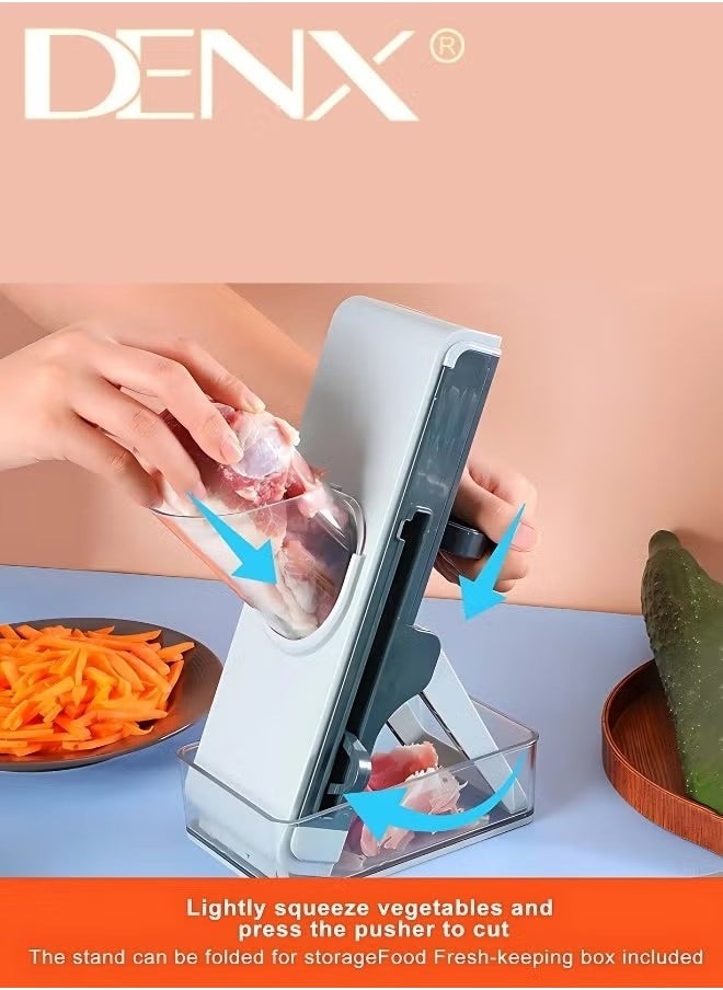 Denx Multifunctional Vegetable Cutter, Mandolin Slicer Kitchen Vegetable Cutter, Safety Potato Slicer, Food Chopper Grater Slicer For Vegetable Fruit Meat With Container Replaceable Blades - Image 3
