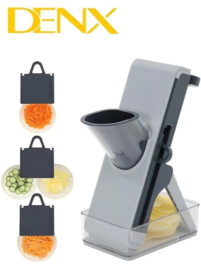 Denx Multifunctional Vegetable Cutter, Mandolin Slicer Kitchen Vegetable Cutter, Safety Potato Slicer, Food Chopper Grater Slicer For Vegetable Fruit Meat With Container Replaceable Blades - Image 1