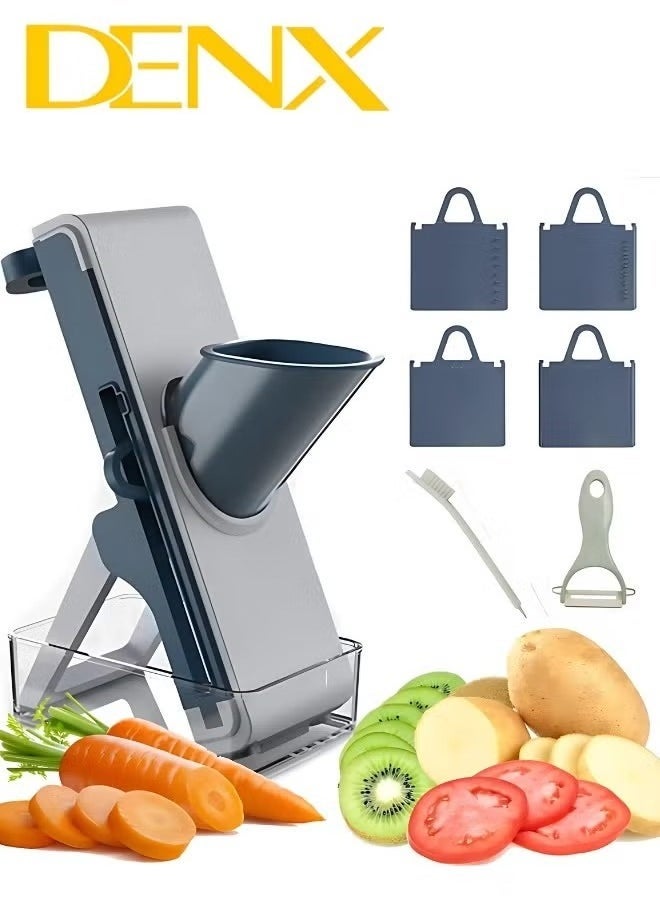 Denx Multifunctional Vegetable Cutter, Mandolin Slicer Kitchen Vegetable Cutter, Safety Potato Slicer, Food Chopper Grater Slicer For Vegetable Fruit Meat With Container Replaceable Blades - Image 2