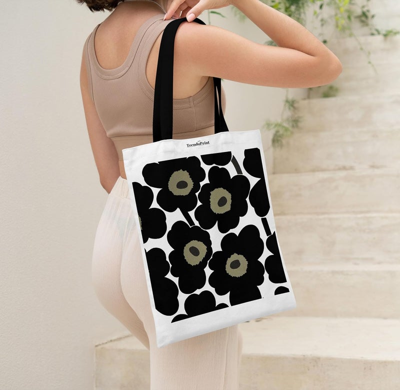 TrendoPrint Canvas White Tote Bags for Women with Zip 15Kgs Capacity, College Bag for Girls, 100% Organic Cotton Tote Bag for Shopping, Travel &Beach - Image 2