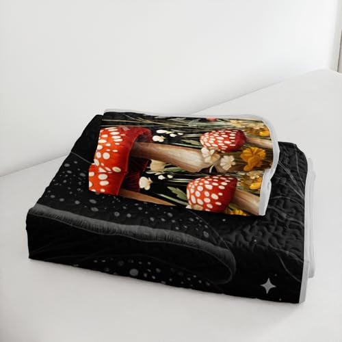 HOSIMA Mushroom King Quilt Bedding Set,Different Colorful Patterns Lightweight Quilt,Natural Flowers Print Mushroom Bedding Set for Aesthetic Bedroom Decor with 2 Pillowcases. - Image 5