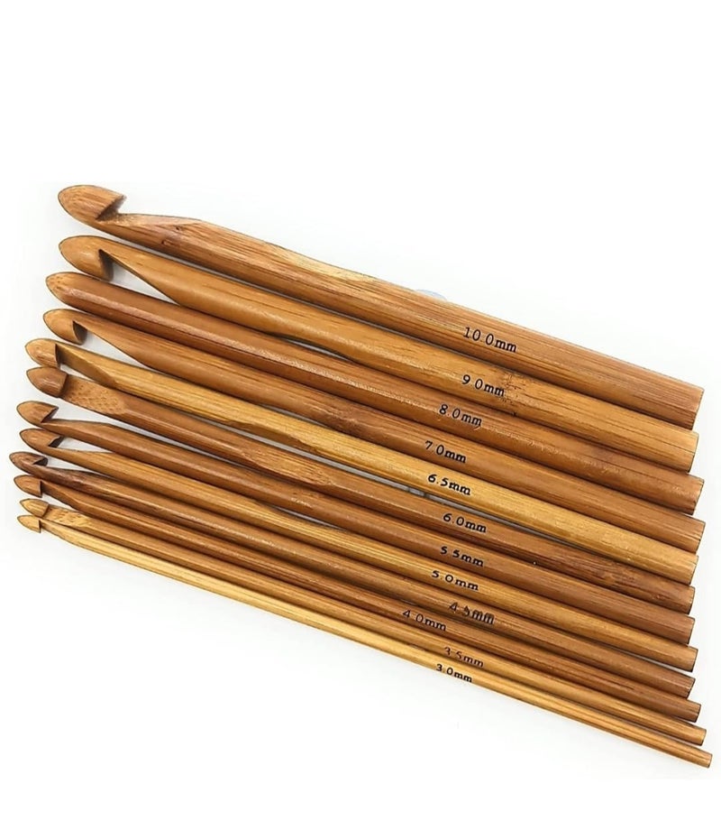 Eoast Knitting Needle, Smooth Bamboo Crochet Hook Convenient Wear-Resistant for Knitting Enthusiasts Bamboo Handle Crochet Hook Knit Craft Weave Yarn 3-10mm 6'' Long (12 pc Set) - Image 1
