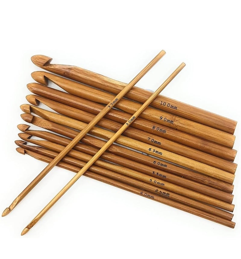 Eoast Knitting Needle, Smooth Bamboo Crochet Hook Convenient Wear-Resistant for Knitting Enthusiasts Bamboo Handle Crochet Hook Knit Craft Weave Yarn 3-10mm 6'' Long (12 pc Set) - Image 4