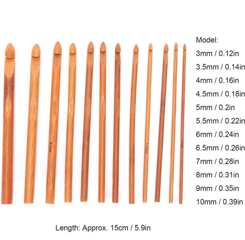 Eoast Knitting Needle, Smooth Bamboo Crochet Hook Convenient Wear-Resistant for Knitting Enthusiasts Bamboo Handle Crochet Hook Knit Craft Weave Yarn 3-10mm 6'' Long (12 pc Set) - Image 2