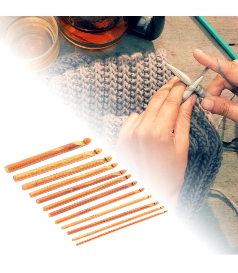 Eoast Knitting Needle, Smooth Bamboo Crochet Hook Convenient Wear-Resistant for Knitting Enthusiasts Bamboo Handle Crochet Hook Knit Craft Weave Yarn 3-10mm 6'' Long (12 pc Set) - Image 3