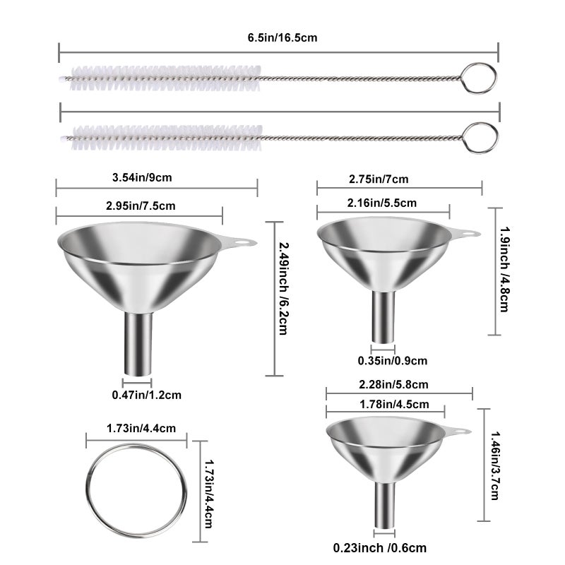 YLYL Metal Stainless Steel Funnel, Large Medium Small Funnel Set of 3, Food Grade Mini Funnels for Kitchen Use Filling Bottles Flask Cooking, 2 Brushes YLYL - Image 2
