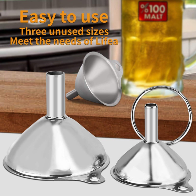 YLYL Metal Stainless Steel Funnel, Large Medium Small Funnel Set of 3, Food Grade Mini Funnels for Kitchen Use Filling Bottles Flask Cooking, 2 Brushes YLYL - Image 5