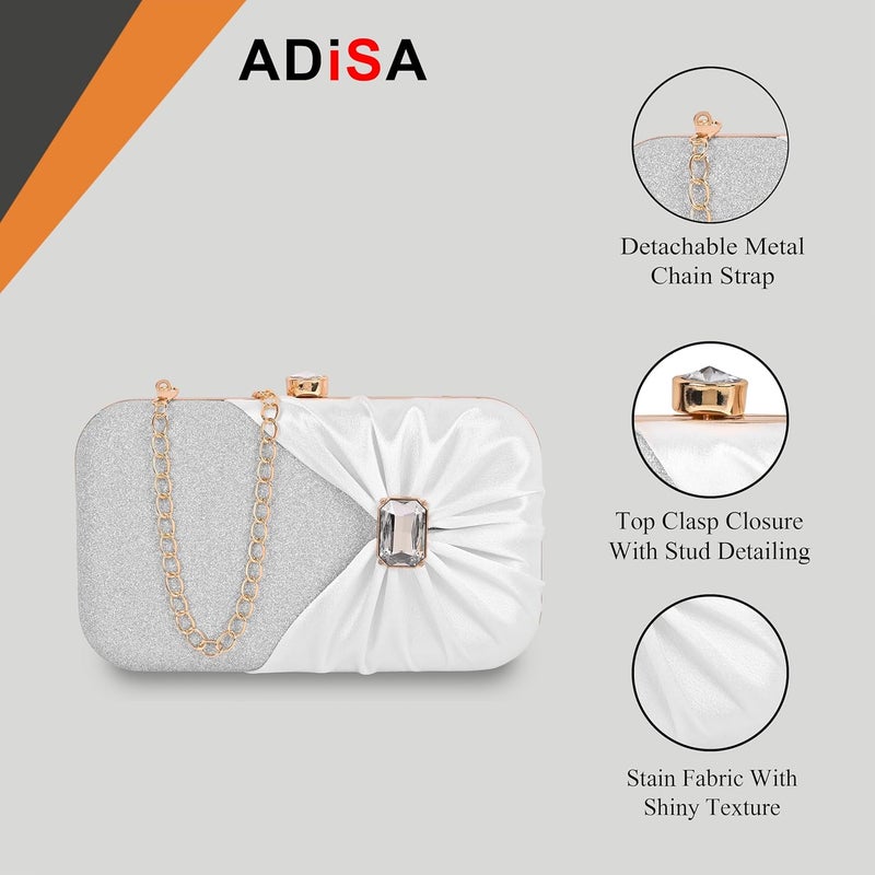 ADISA Studded formal party clutch with gold chain for women and girls - Image 3