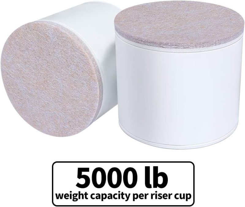 Steel Furniture Risers 2 Inch Height 4 Pack Self-Adhesive Bed Lifts - Heavy Duty 5000 LBs Support Square White Chair Table Leg Elevators for Home Floor Protection - Image 3