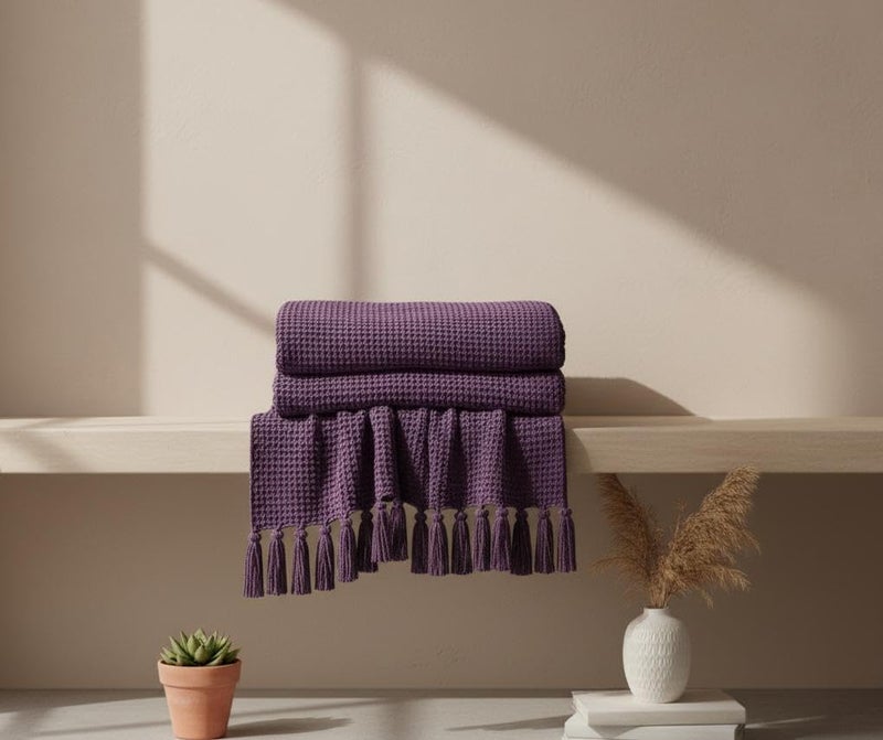 Subtlespreads Waffle Weave 100% Cotton Sofa Throw Blanket | 50x60 Inches | Soft, Breathable, Lightweight Couch Throw for Bed, Travel, Boho Home Decor 15+ Colors (Wine) - Image 2