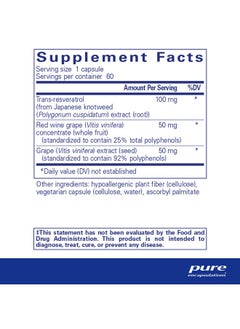 Pure Encapsulations Pure Encapsulations Resveratrol EXTRA - 100 mg Trans-Resveratrol - For Healthy Cellular & Cardiovascular Function* - Antioxidants Supplement - Non-GMO & Gluten Free - 60 Capsules  - Image 2