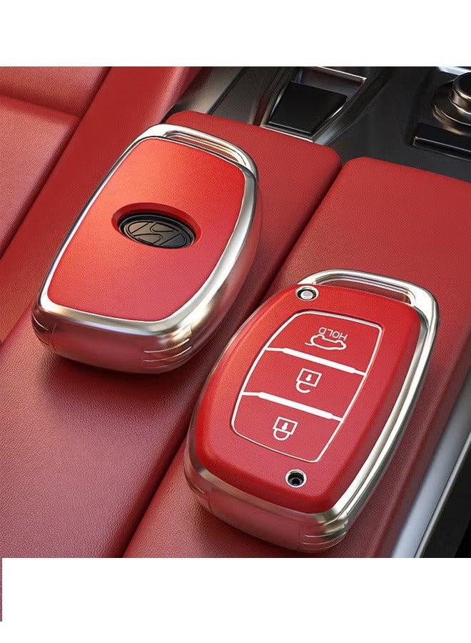 متوافق مع غطاء مفتاح السيارة Hyundai ix35، مضاد للسقوط ومضاد لبصمات الأصابع، أغطية حماية لمفتاح التحكم عن بعد من الجلد الذكي، ملحقات السيارة باللون الأحمر - Image 1