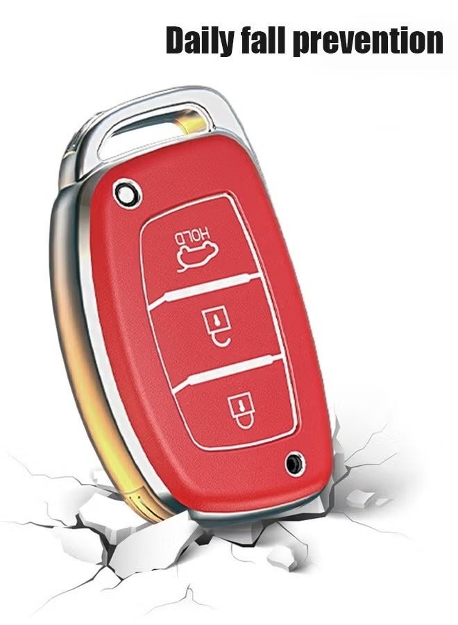 متوافق مع غطاء مفتاح السيارة Hyundai ix35، مضاد للسقوط ومضاد لبصمات الأصابع، أغطية حماية لمفتاح التحكم عن بعد من الجلد الذكي، ملحقات السيارة باللون الأحمر - Image 3