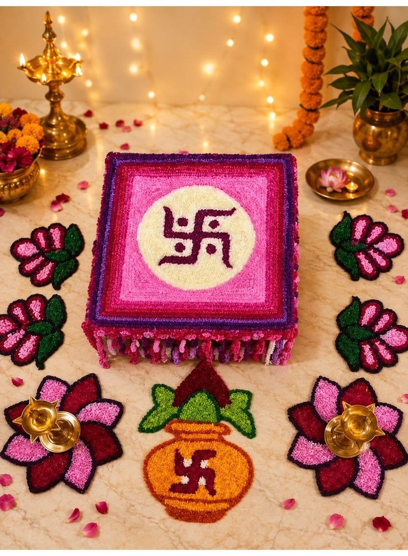Rajshi Feather Yarn Chaurang Aasan and Samay Aasan Mat Combo/  Ganpati Decor / Diwali Decor