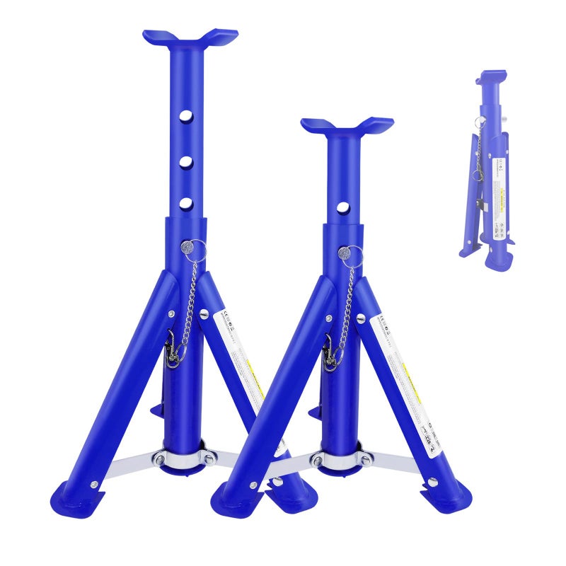 Generic Bowose Pack-2 Heavy Duty Axle Jack Stands 3 Tonne Load Capacity, 4 Stages Height Adjustment 290mm to 408mm, for Car Lifting Repair, Easy to Fold  - Image 1