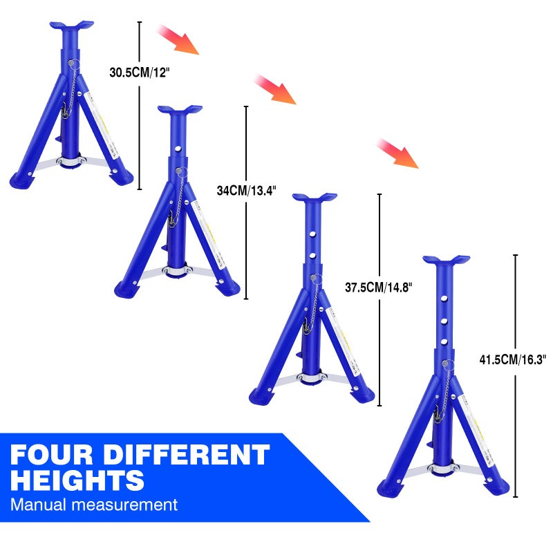 Generic Bowose Pack-2 Heavy Duty Axle Jack Stands 3 Tonne Load Capacity, 4 Stages Height Adjustment 290mm to 408mm, for Car Lifting Repair, Easy to Fold  - Image 2