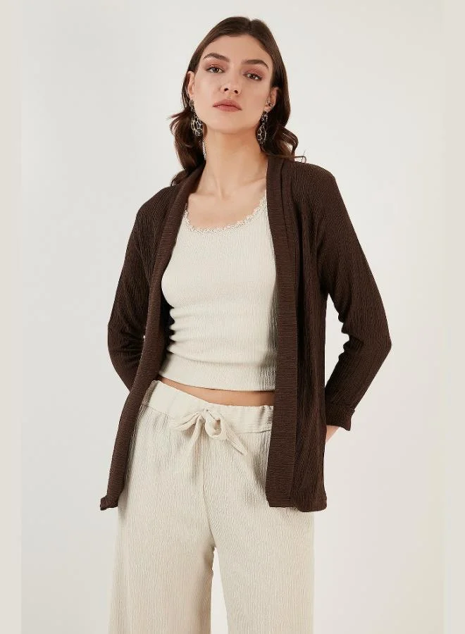 Lela Lela Collar and Sleeve Folded Waffle Kimono Cardigan Women's CARDIGAN 5869014