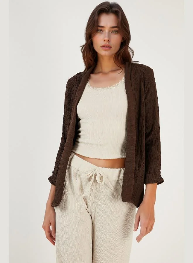 Lela Lela Collar and Sleeve Folded Waffle Kimono Cardigan Women's CARDIGAN 5869014