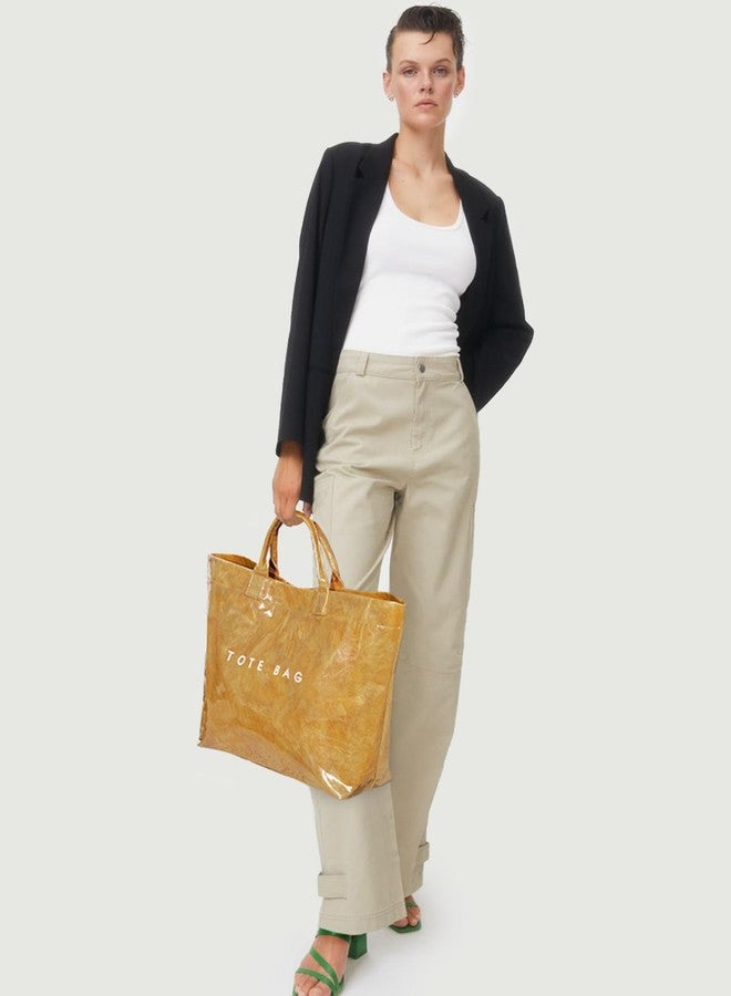 Lushandy PVC Tote Bag for Women Large Plastic Tote Bag for Work Letter Print Hobo bag Kraft Paper Work Handbags Purses - Image 3