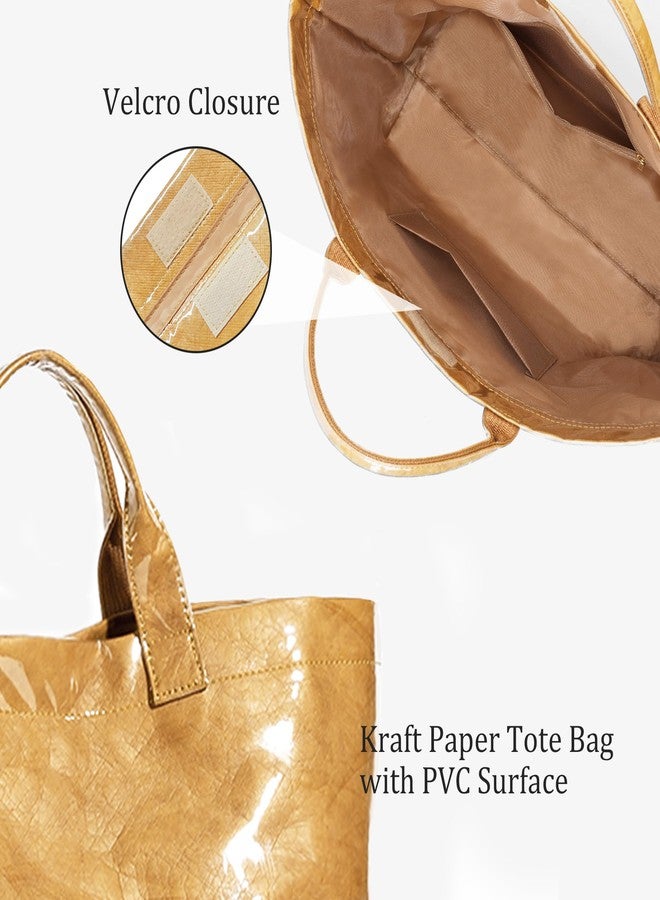 Lushandy PVC Tote Bag for Women Large Plastic Tote Bag for Work Letter Print Hobo bag Kraft Paper Work Handbags Purses - Image 4