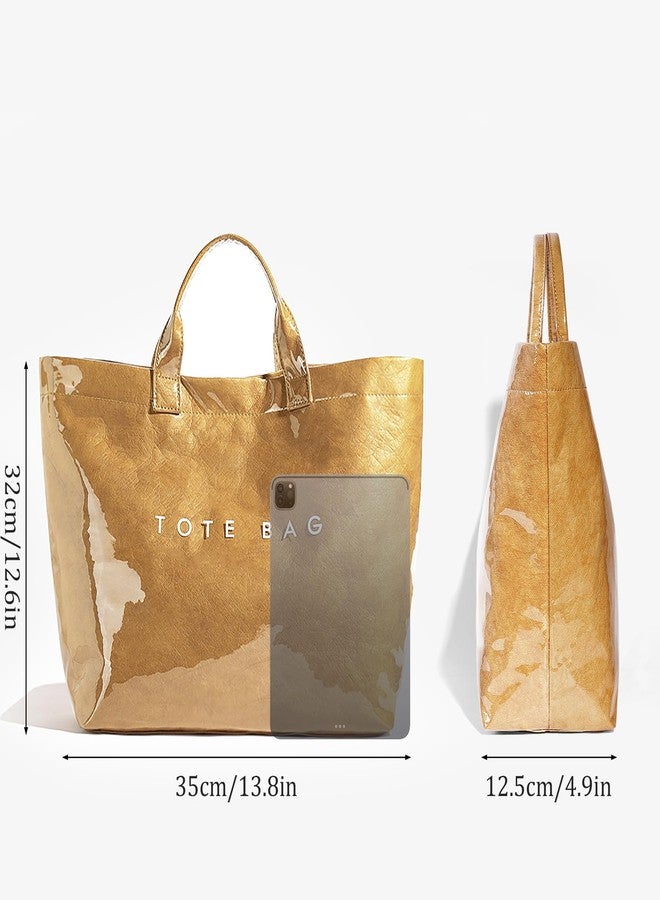 Lushandy PVC Tote Bag for Women Large Plastic Tote Bag for Work Letter Print Hobo bag Kraft Paper Work Handbags Purses - Image 5