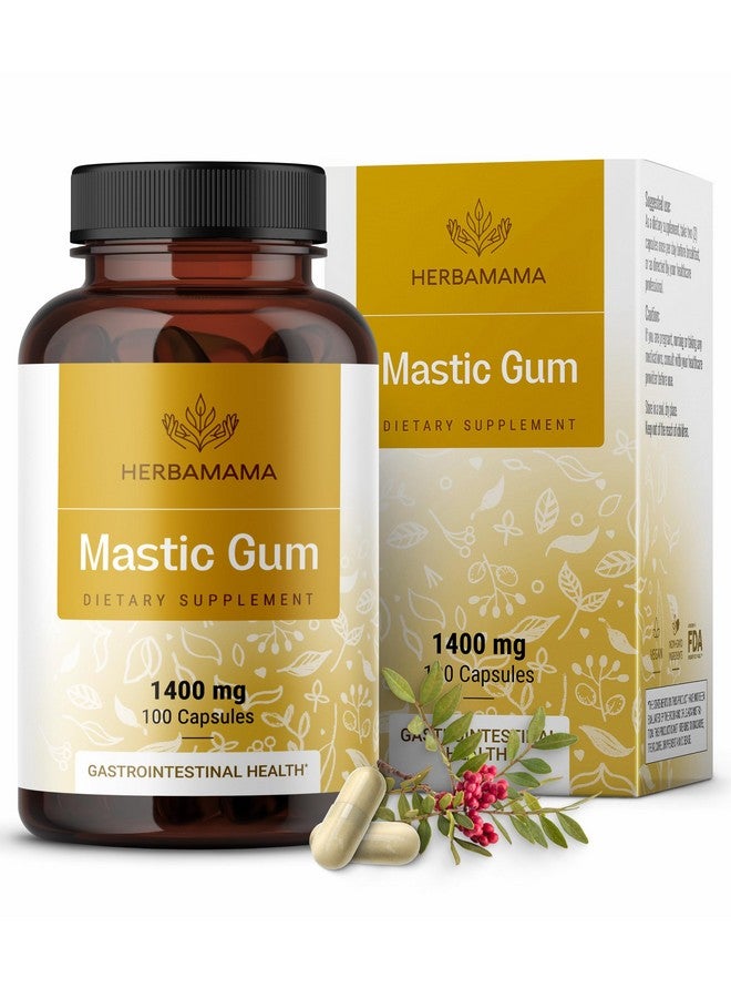 HERBAMAMA Mastic Gum Capsules 1400mg - Gut & Digestive Support with Mastic Gum Supplement - Vegan, Non-GMO Resin Digestion Capsules, 100 Caps, 50-Day Supply - Image 1