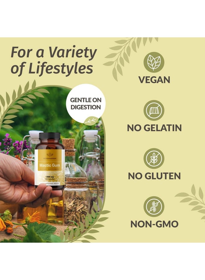 HERBAMAMA Mastic Gum Capsules 1400mg - Gut & Digestive Support with Mastic Gum Supplement - Vegan, Non-GMO Resin Digestion Capsules, 100 Caps, 50-Day Supply - Image 5
