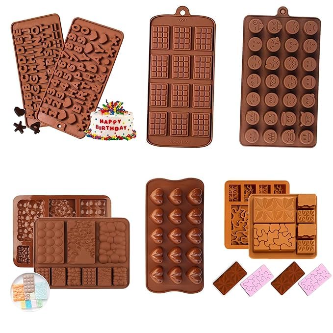 ARTO Silicone Chocolate Moulds Tray – 9 Shapes, Food Grade, Non-Stick & Heat Resistant DIY Chocolate Making Kit for Kids, Candy, Jelly, Ice & Baking (Brown) - Image 2