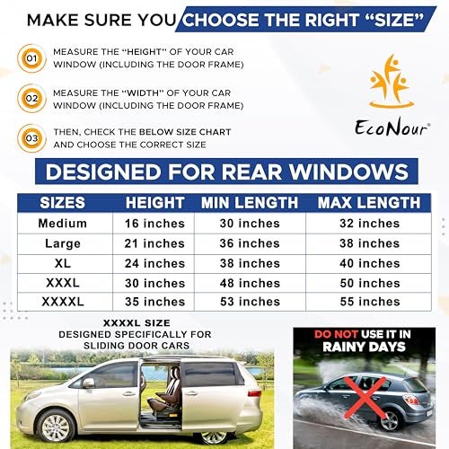 EcoNour Car Window Screens for Camping (Pack of 2) | 100% Protection from Bugs, UV and Mosquito Net | Breathable Mesh Baby Window Covers for Privacy Blackout (Medium 32"x16") | Car Window Accessories - Image 4