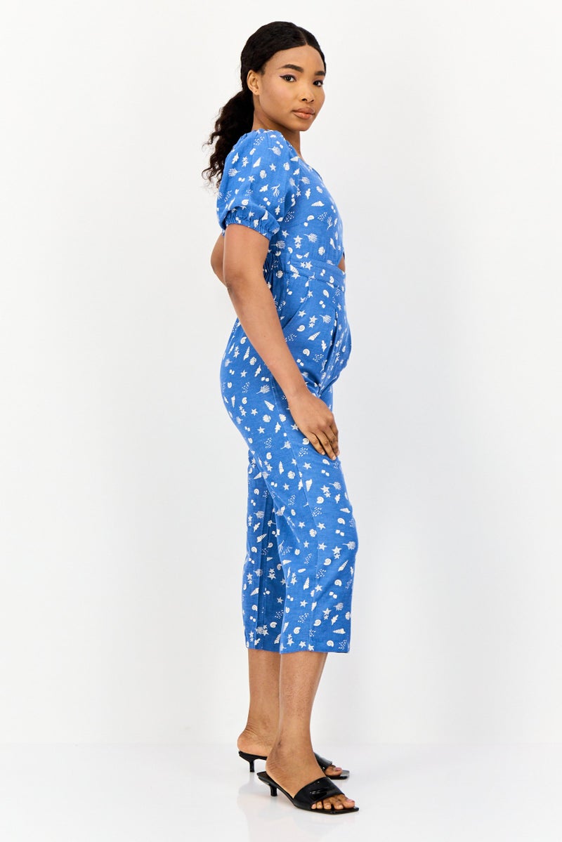 ONLY Women Graphic Print Short Sleeves Jumpsuits, Blue - Image 4