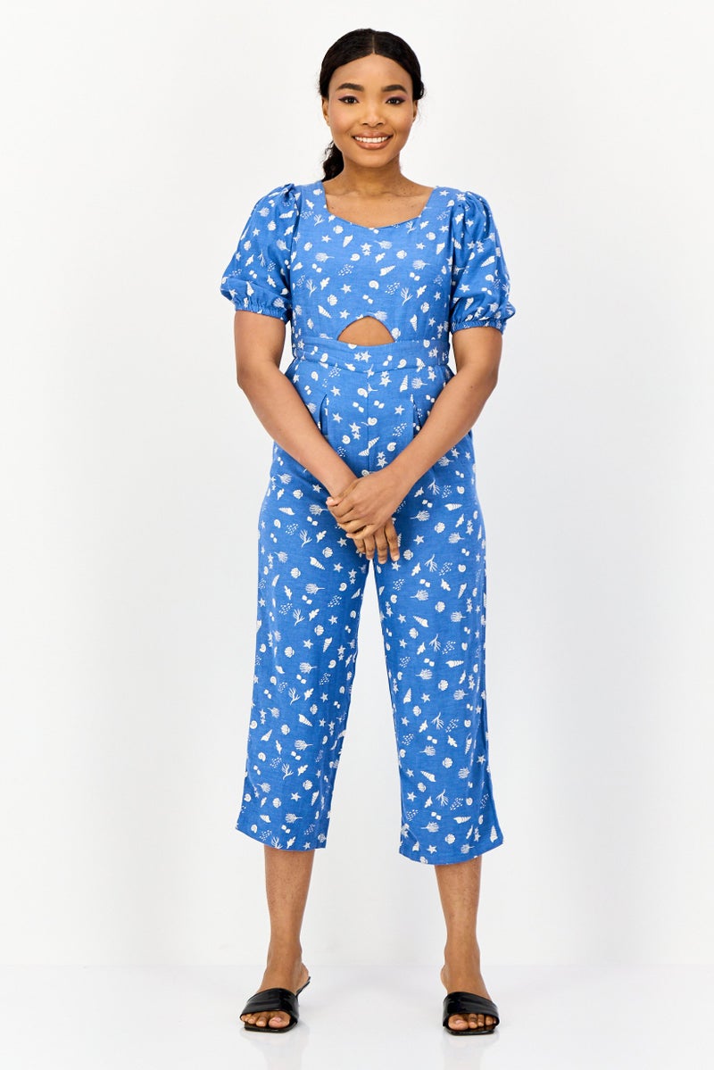 ONLY Women Graphic Print Short Sleeves Jumpsuits, Blue - Image 1