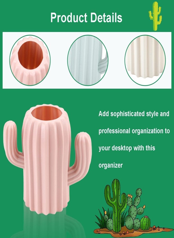 Ragyzity Cactus Pen Holder and Pencil Container - Creative Stationery Storage Box, Desktop Supplies Cup, Cosmetic Makeup Brush Organizer for Students (Pink) - Image 4