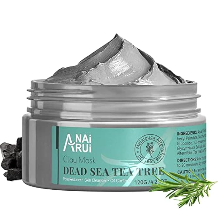 ANAI RUI Dead Sea Mud Mask with Tea Tree Oil & Salicylic Acid, Charcoal, Blackhead Remover, Pore Cleanser, Great for Acne-Prone Oily Skin, Detox Acne Face Mask for Women and Men - Image 1