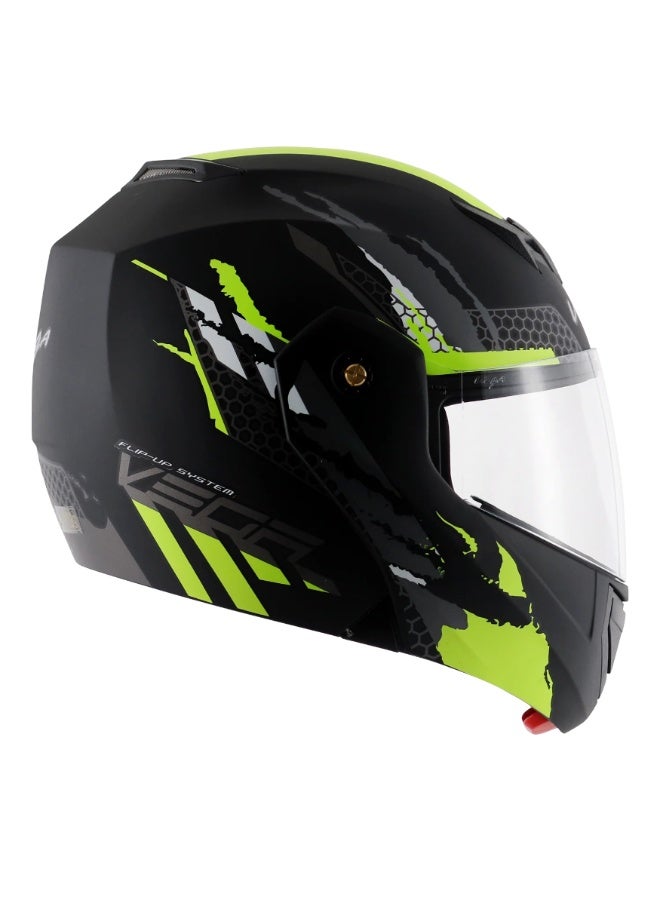 Vega Flip-Up Full Face Motorcycle Helmet ABS Matte Dull Black Neon Yellow Large 59-60 cm Modular Visor Ventilated Safety Helmet - Image 3