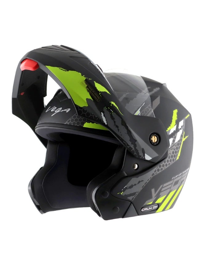 Vega Flip-Up Full Face Motorcycle Helmet ABS Matte Dull Black Neon Yellow Large 59-60 cm Modular Visor Ventilated Safety Helmet - Image 1