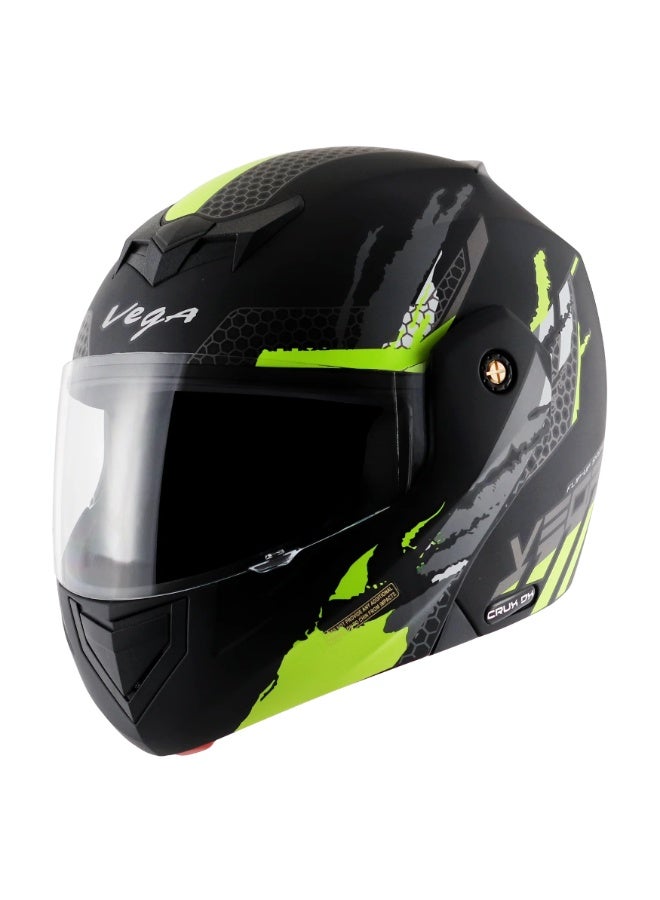 Vega Flip-Up Full Face Motorcycle Helmet ABS Matte Dull Black Neon Yellow Large 59-60 cm Modular Visor Ventilated Safety Helmet - Image 2