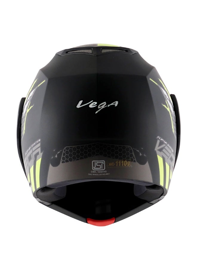 Vega Flip-Up Full Face Motorcycle Helmet ABS Matte Dull Black Neon Yellow Large 59-60 cm Modular Visor Ventilated Safety Helmet - Image 5