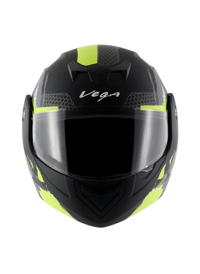 Vega Flip-Up Full Face Motorcycle Helmet ABS Matte Dull Black Neon Yellow Large 59-60 cm Modular Visor Ventilated Safety Helmet - Image 4