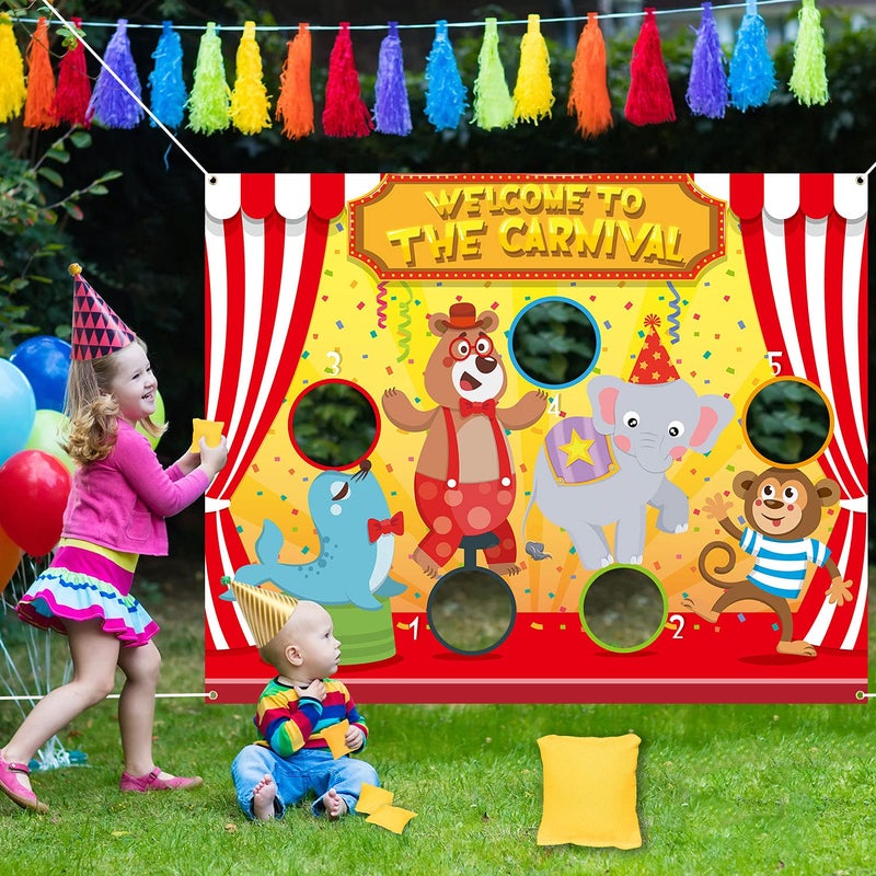Whaline 50" x 40" Carnival Toss Game Banner with 4 Bean Bags Circus Throwing Game Backdrop Fun Carnival Outdoor Game for Adults Family Theme Party Activities Carnival Supplies - Image 1