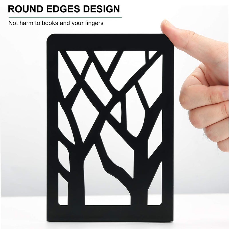 MaxGear Book Ends Tree Design Modern Bookends for Shelves, Non-Skid Bookend, Heavy Duty Metal Book Stopper for Books/DVDs, Decorative CD Holder & Video Game Organizer, 7 x 4.7 x 3.5â€, Black - Image 2